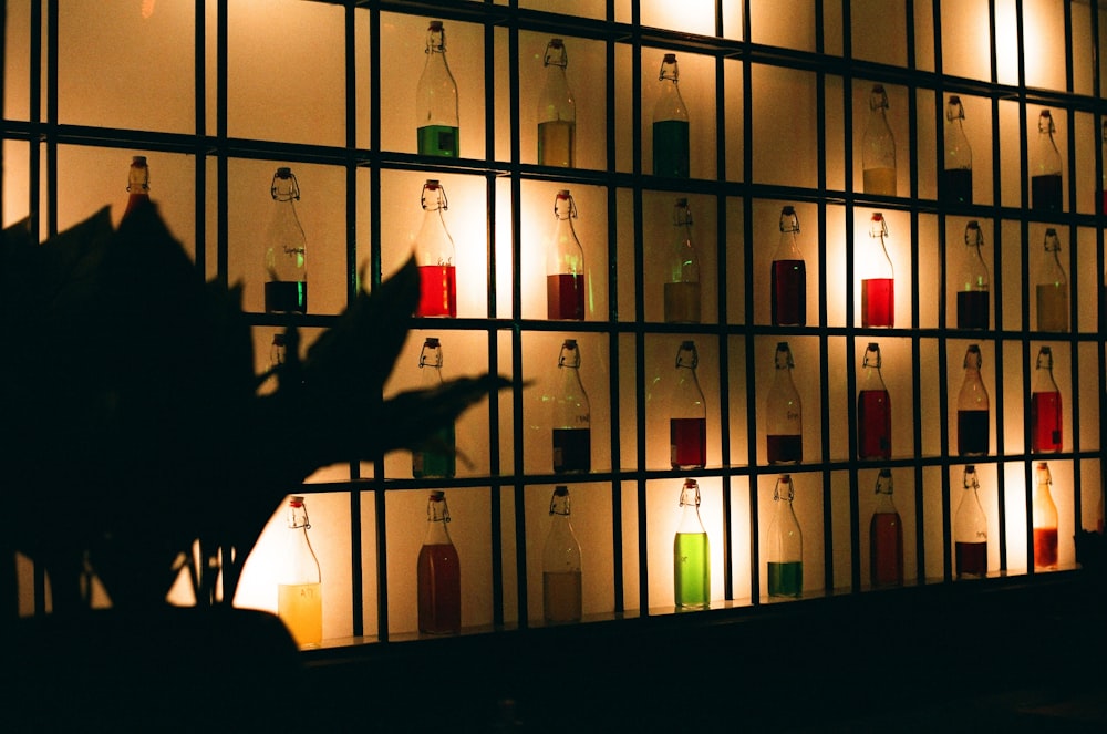 a room with a lot of bottles on the wall