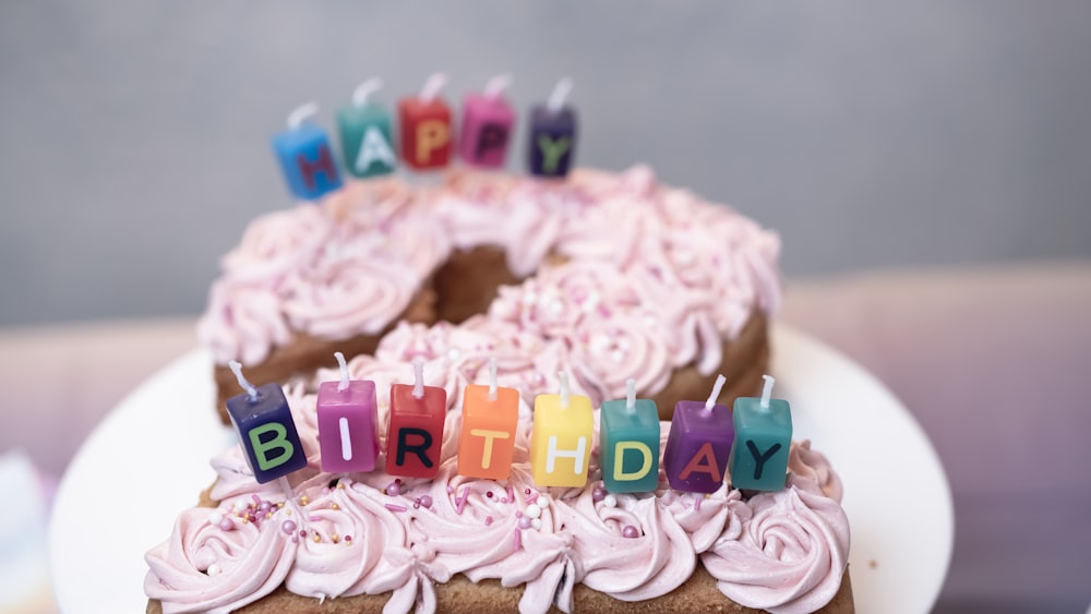 pink and yellow happy birthday cake