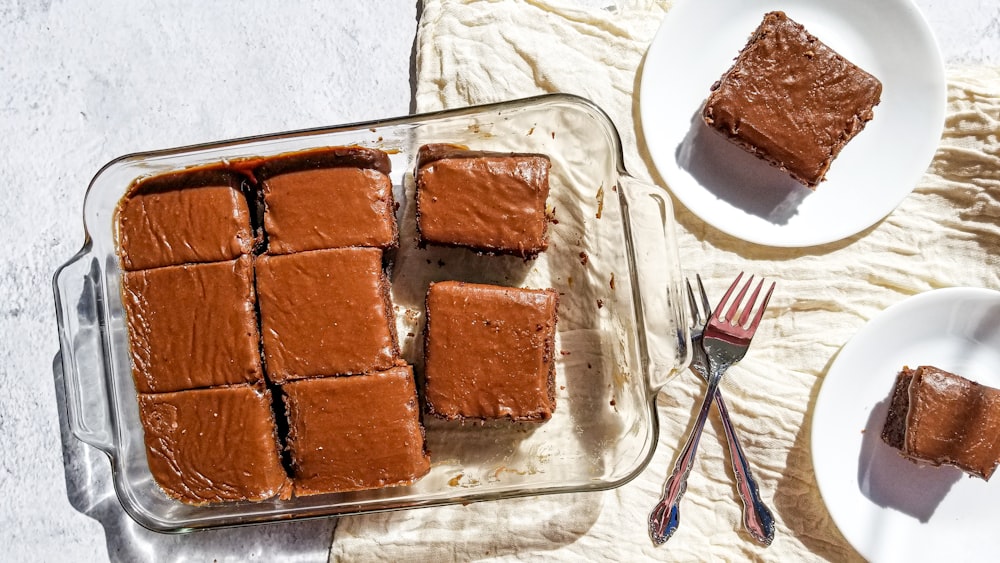 brown cake on white ceramic plate