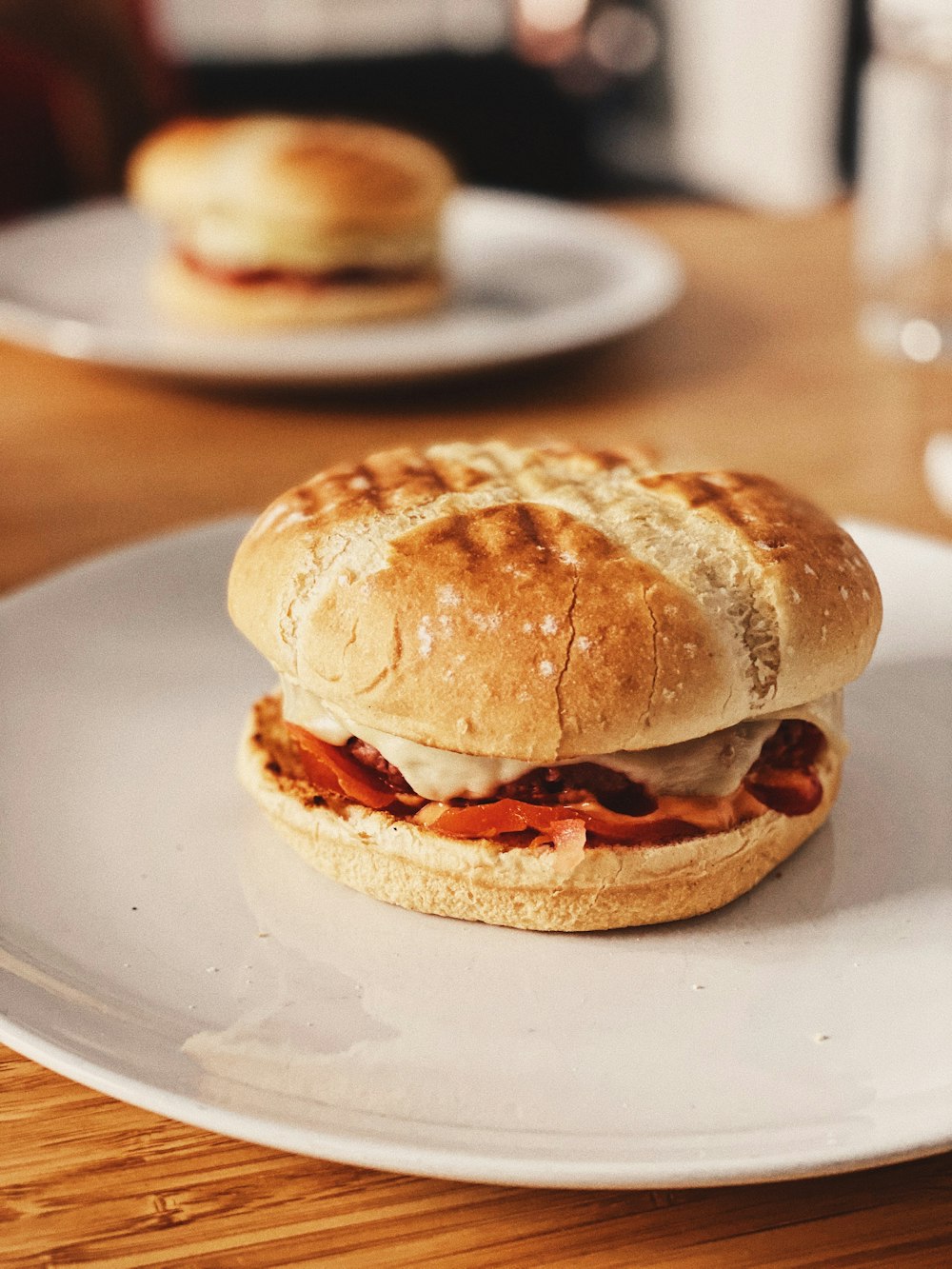 burger on white ceramic plate