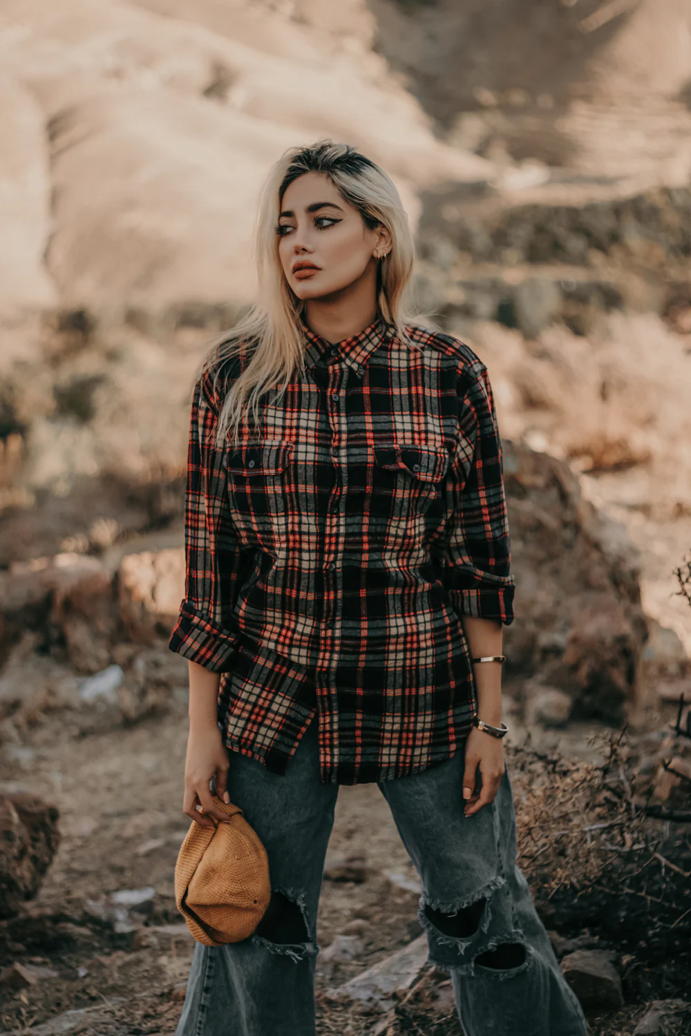 Checked Flannel Shirt — Rust