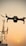 A drone is flying in the foreground, captured against a backdrop of a sunset. The sky is golden and clear, providing a striking contrast to the dark silhouette of a communication tower on the left side of the image.