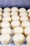 Rows of evenly spaced, small, light-colored dough balls arranged on a baking sheet. The surface appears smooth with a glossy finish, suggesting they are ready for baking.