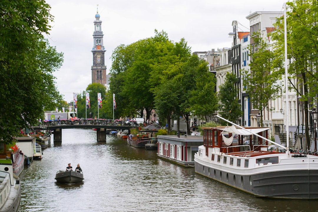 white boat on river near green trees and buildings during daytime