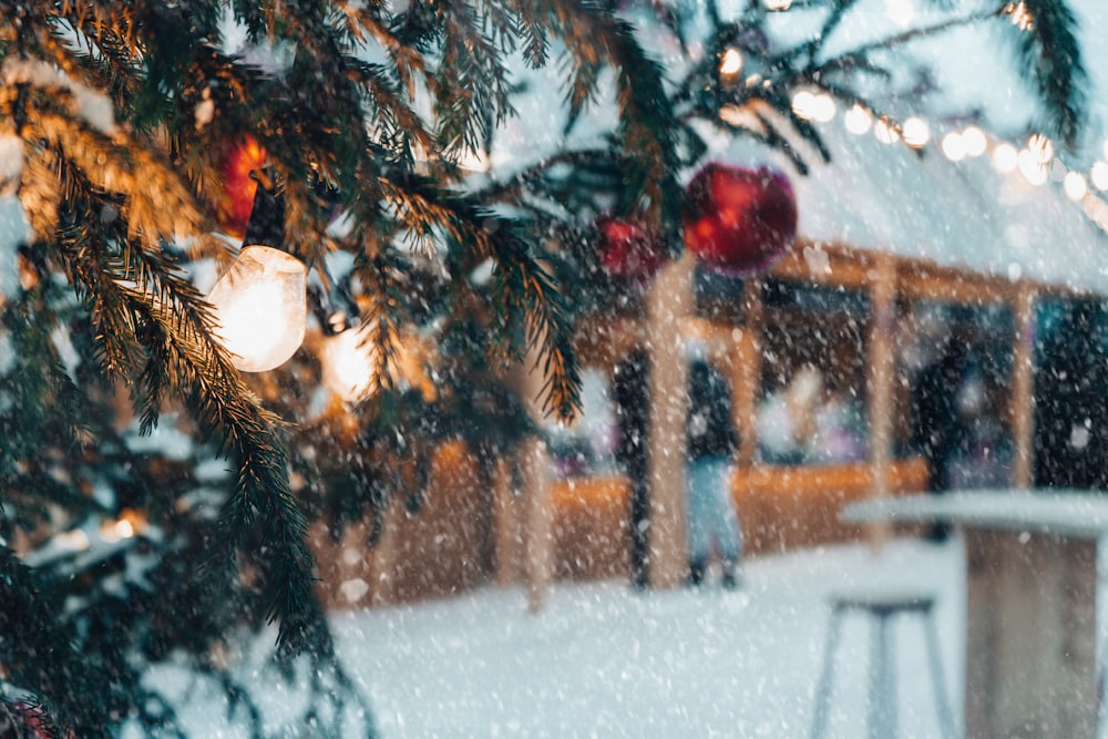 Árbol de Navidad verde con bolas rojas