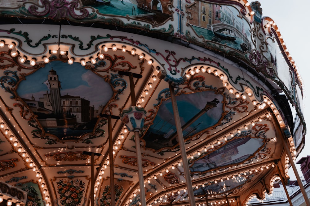 blue and white carousel with lights