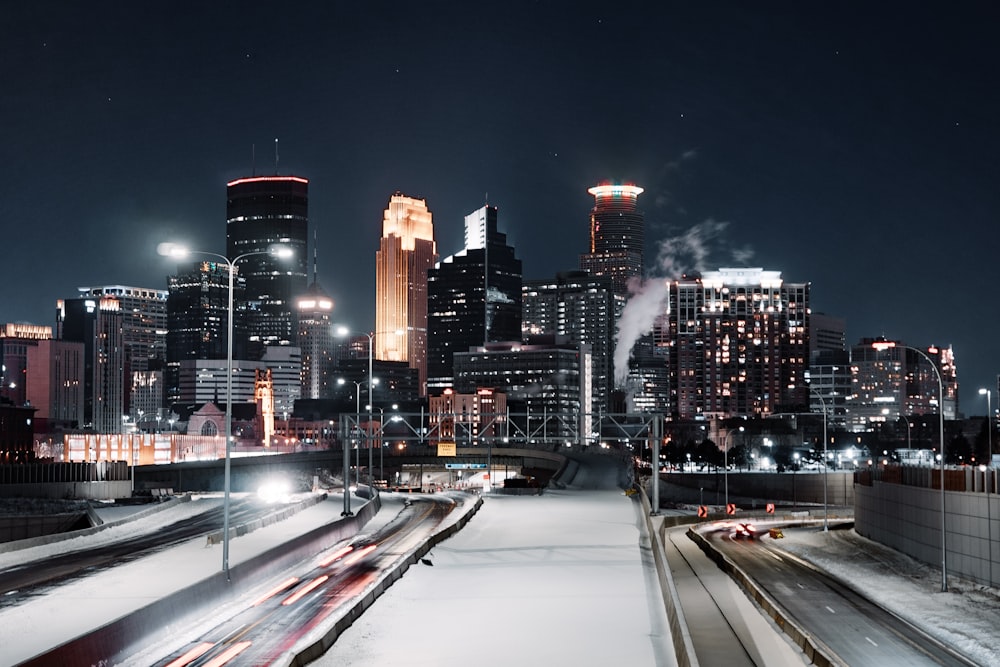 city buildings during night time