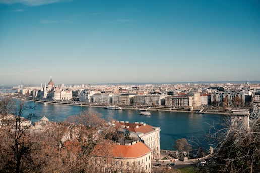 aerial view of city buildings near body of water during daytime