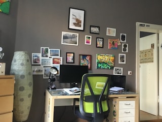A neat office workspace with a computer and paperwork.