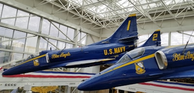 blue and yellow jet plane