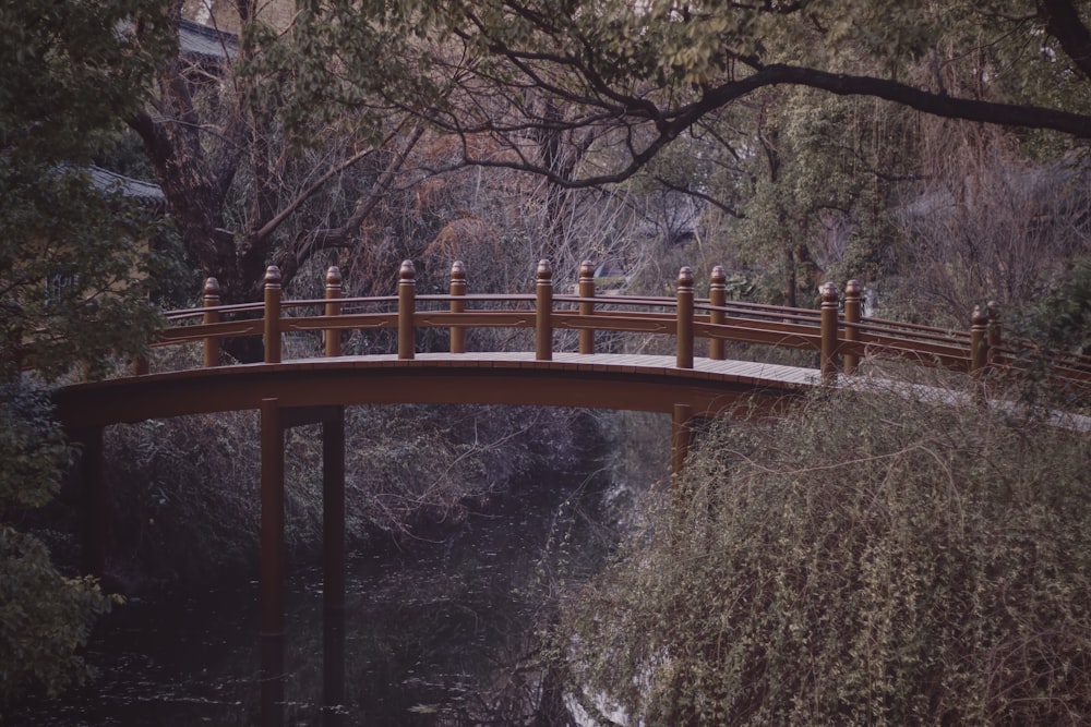 brown wooden bridge over river