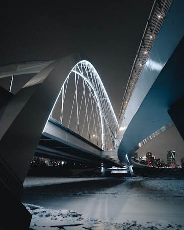 white and gray bridge during night time