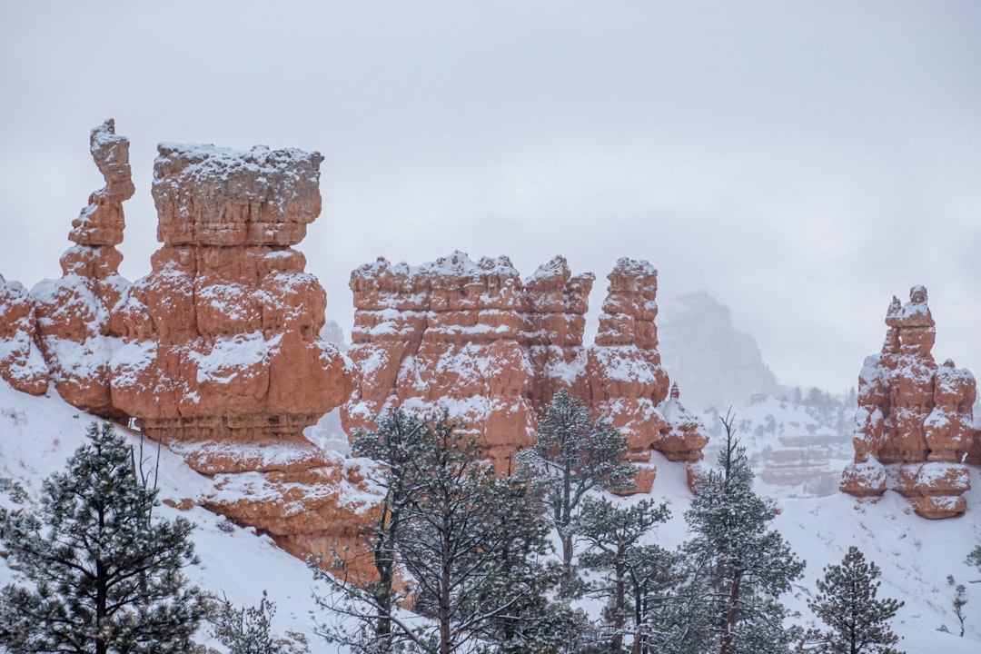 brown rock formation under white sky during daytime