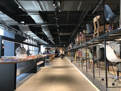 Stylish interior shot showing customers browsing through trendy construction supplies.
