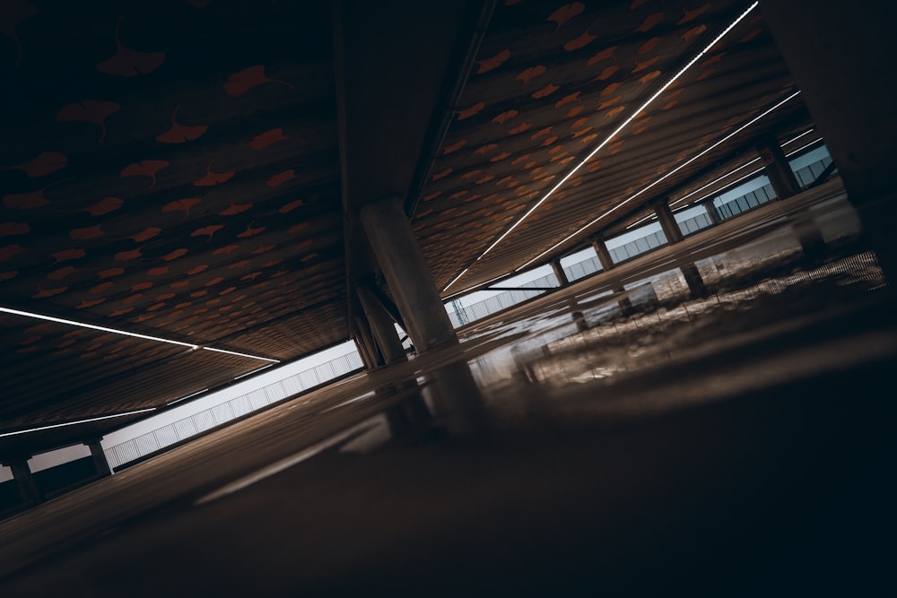 brown wooden ceiling with white light