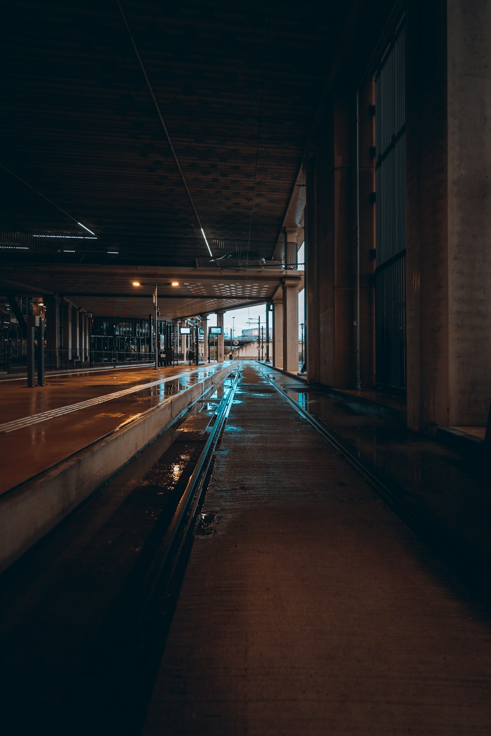 brown and white tunnel with lights