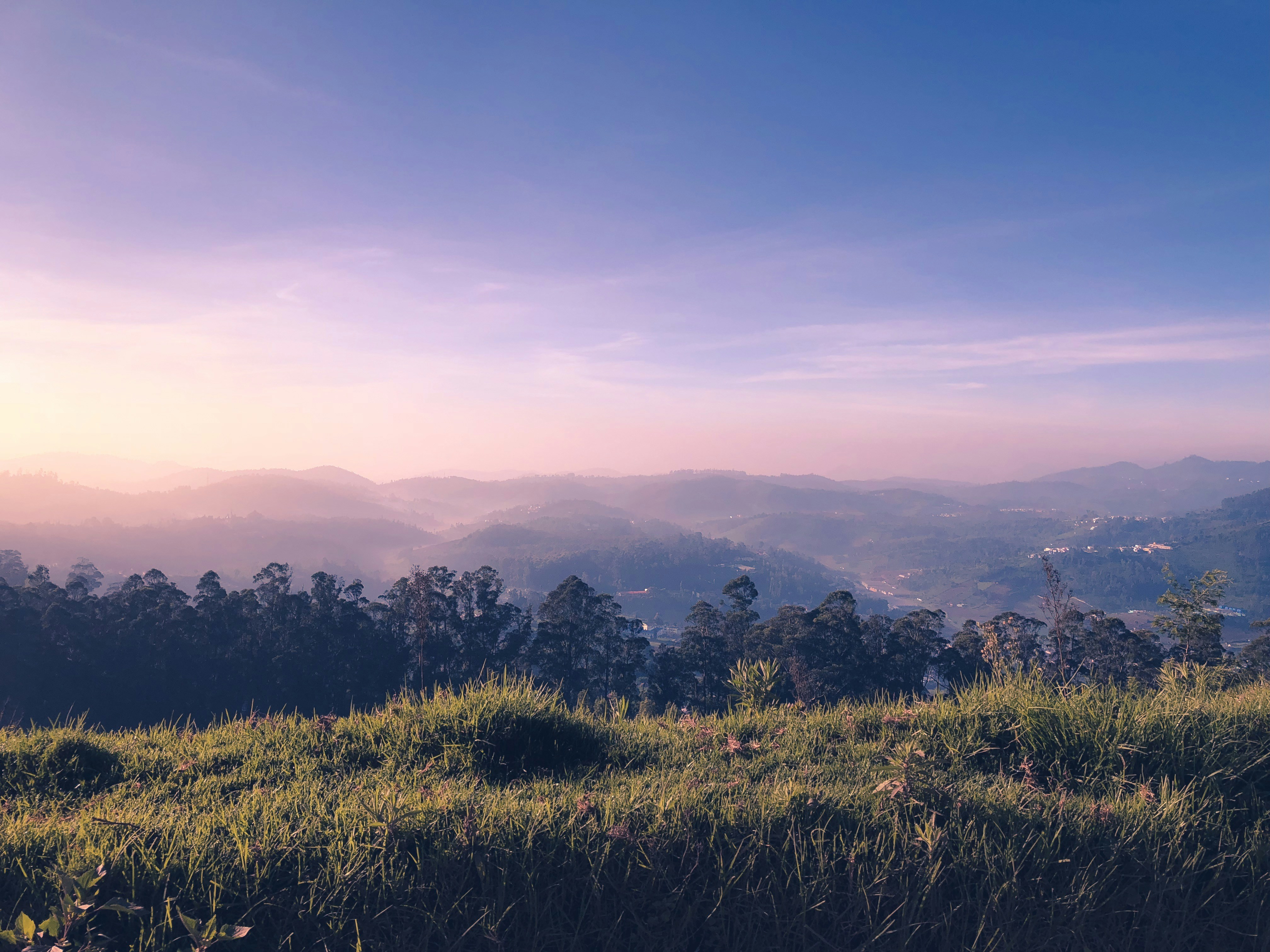 Green grass field near mountains