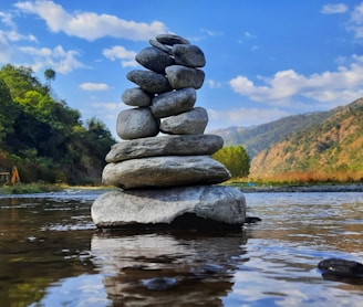 gray and black stone on water during daytime