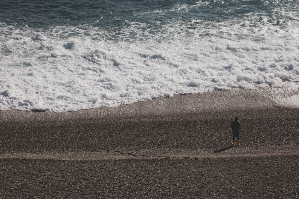 person in black shirt standing on seashore during daytime