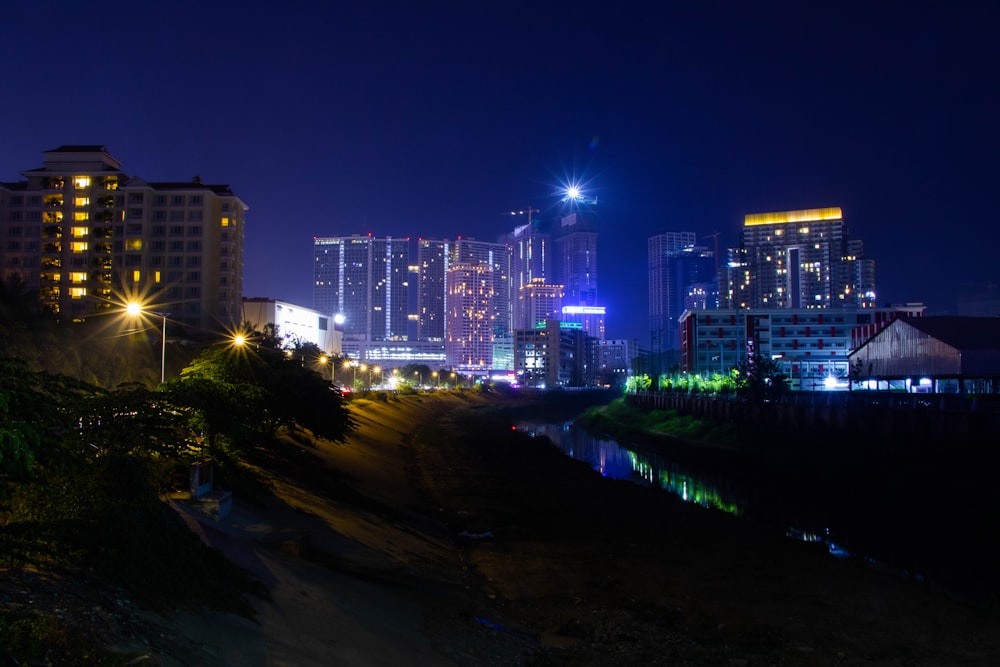 city buildings during night time