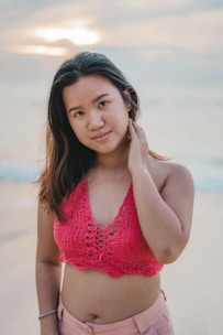 woman in red tank top