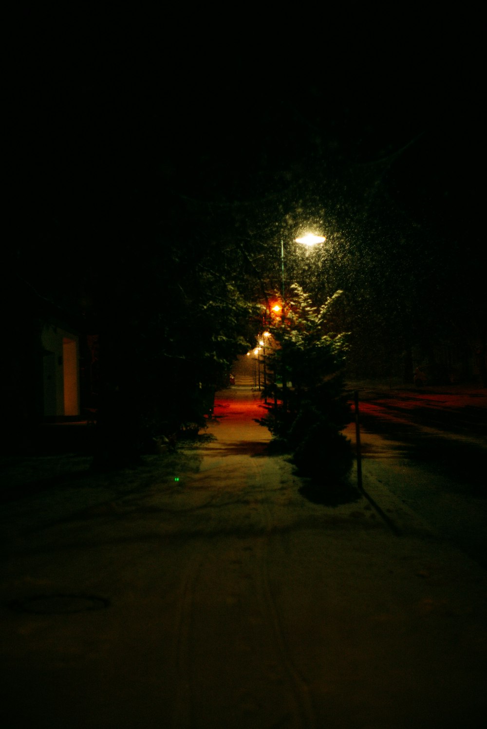 lighted street lamp during night time