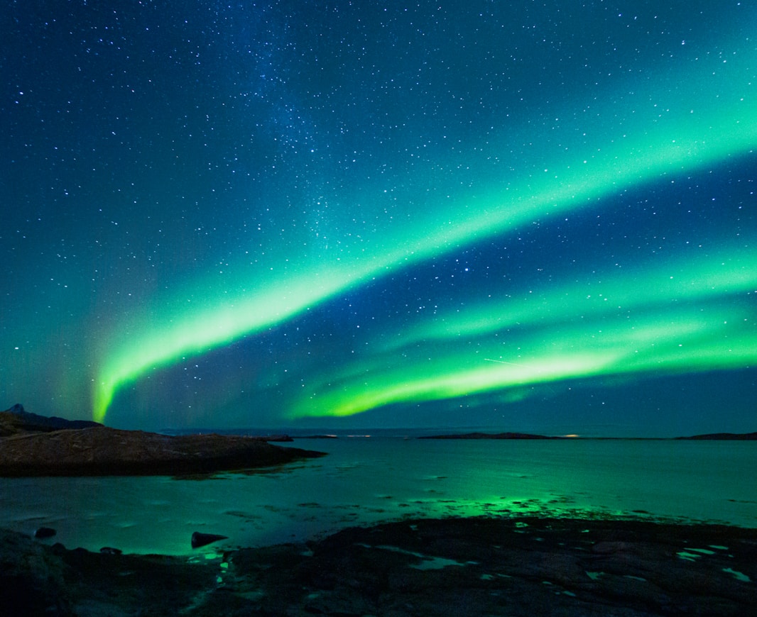 green and black sky with stars