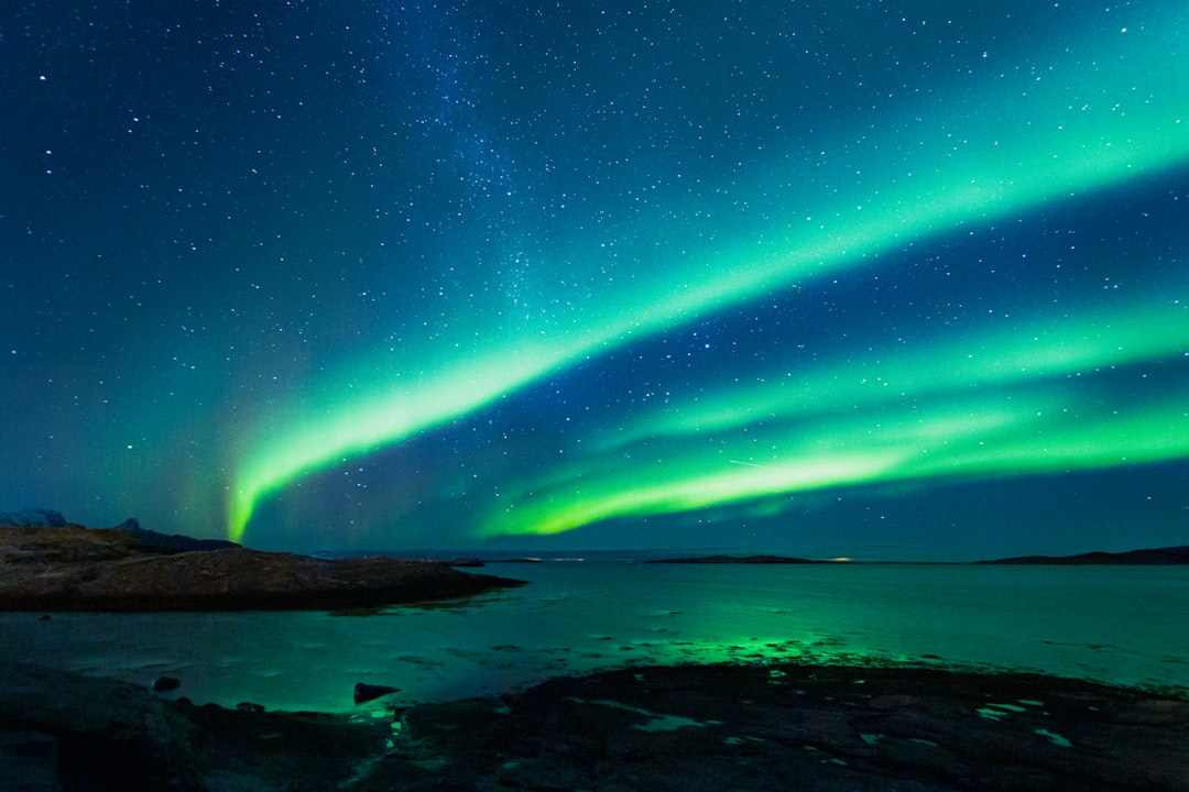 green and black sky with stars,