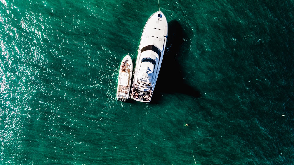 white and brown boat on green sea during daytime