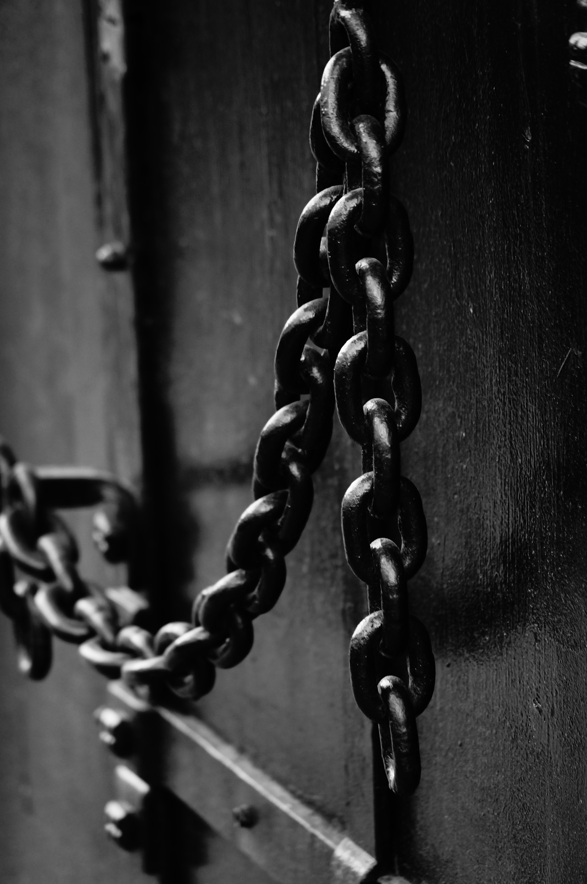 grayscale photo of chain link