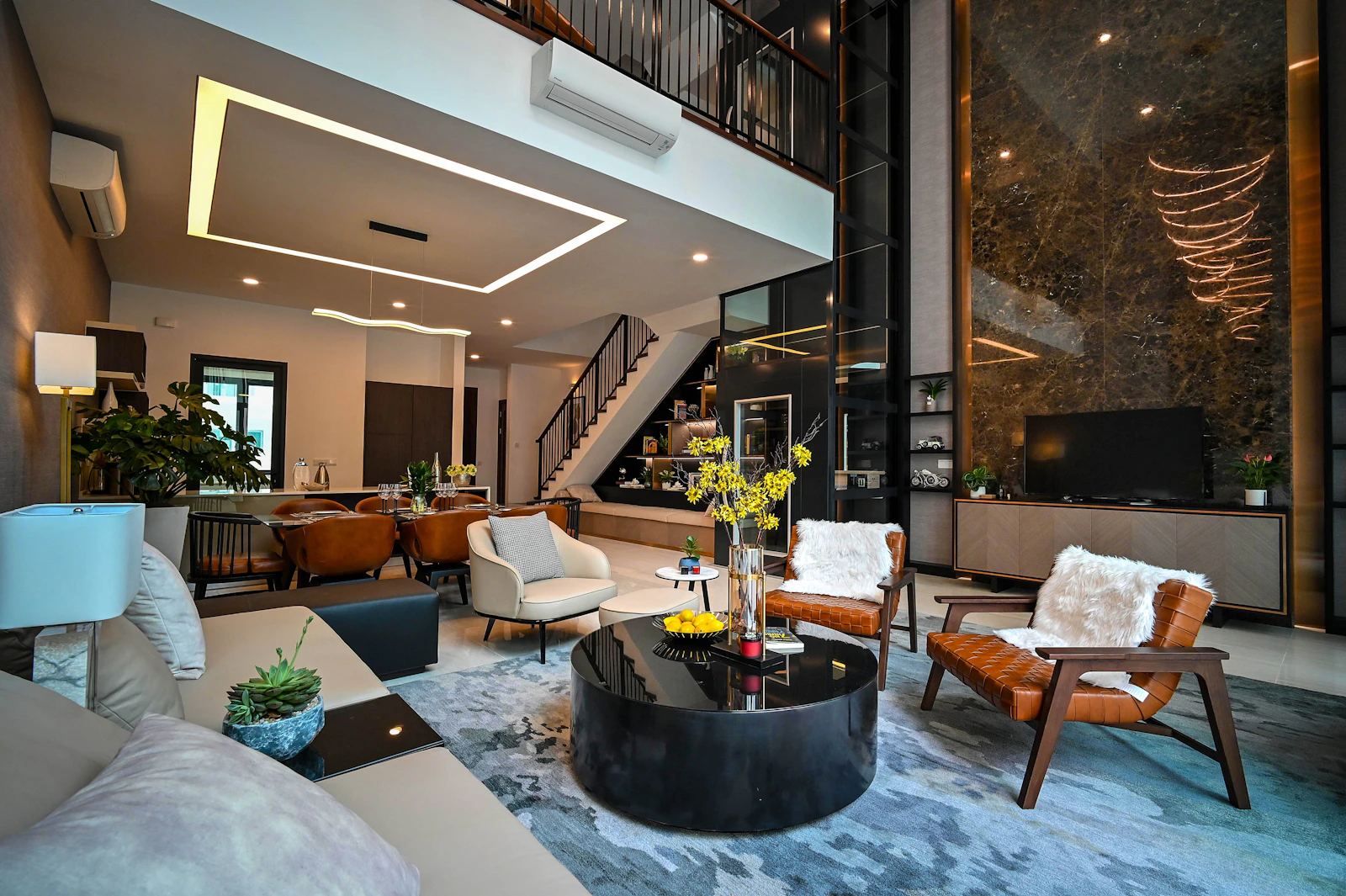 Marylebone Apartment lounge with warm timber and stone finishes