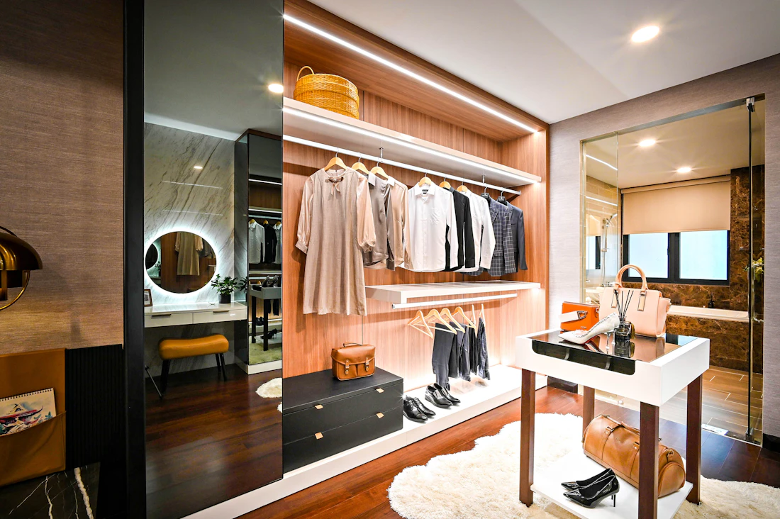 A wardrobe drawn and built to the room