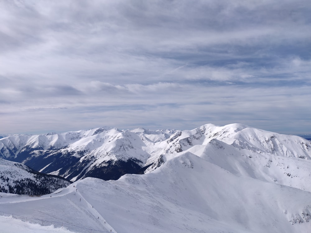 snow covered mountain under cloudy sky during daytime