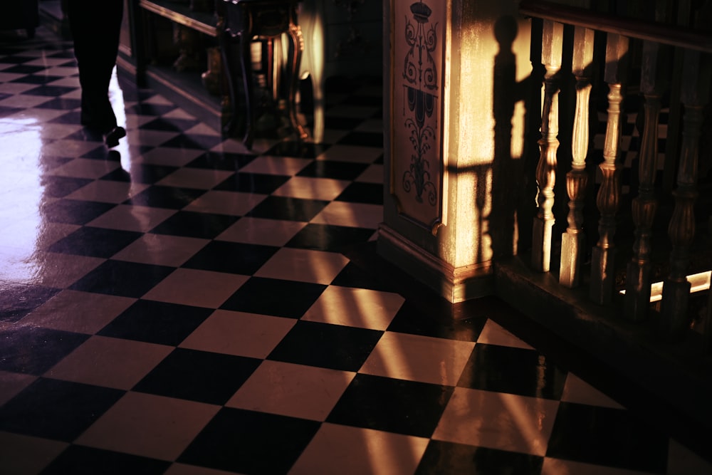 brown and white floor tiles