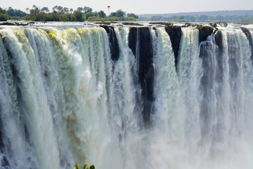 waterfalls near green trees during daytime