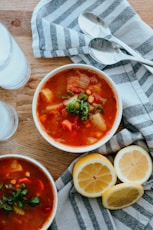 soup in white ceramic bowl