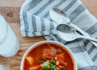 soup in white ceramic bowl