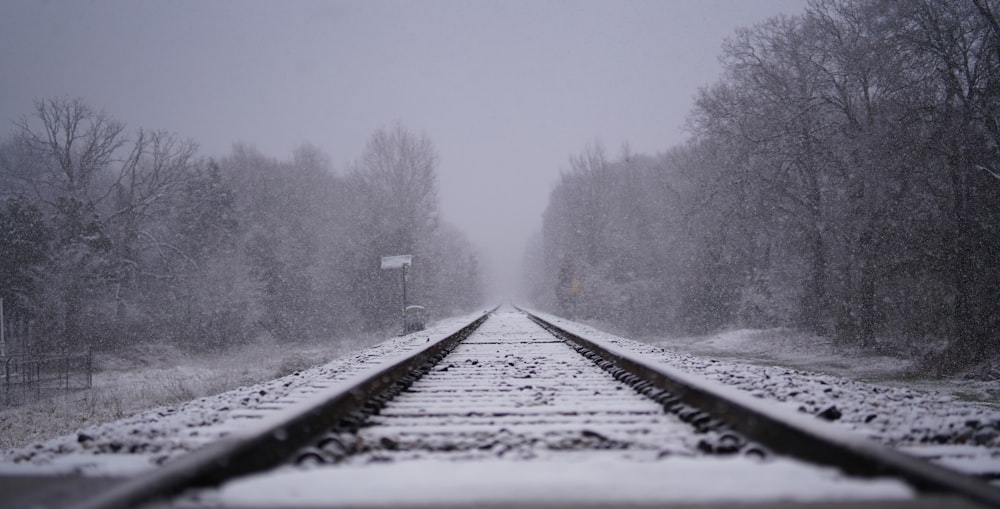 train rail covered with snow