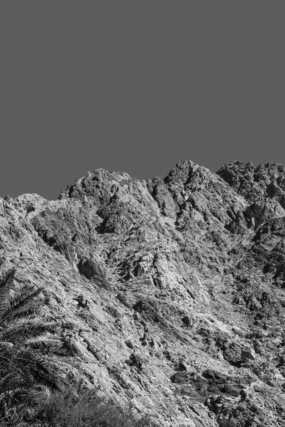 grayscale photo of rocky mountain