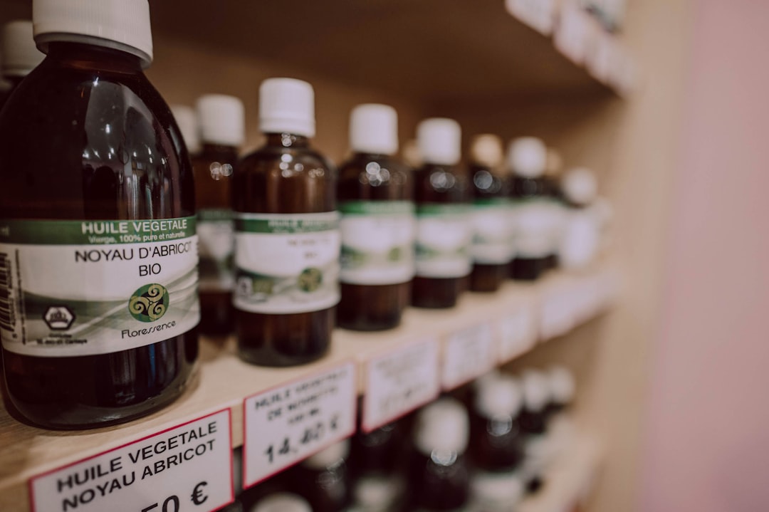 white and green labeled bottles