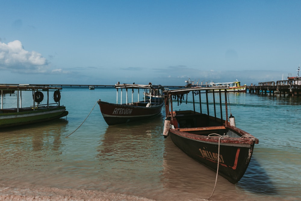 Barca rossa e blu in riva al mare durante il giorno