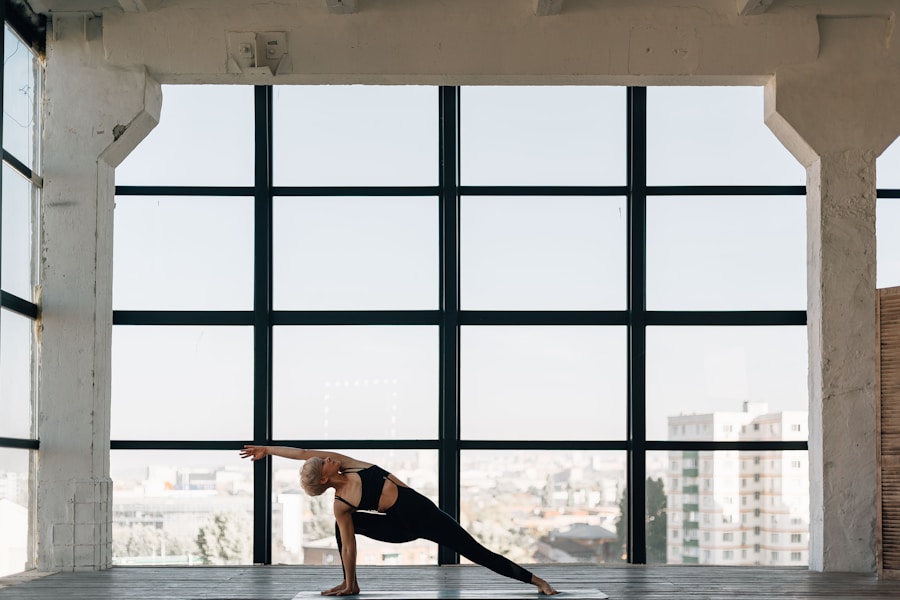 Yoga practitioner in window light
