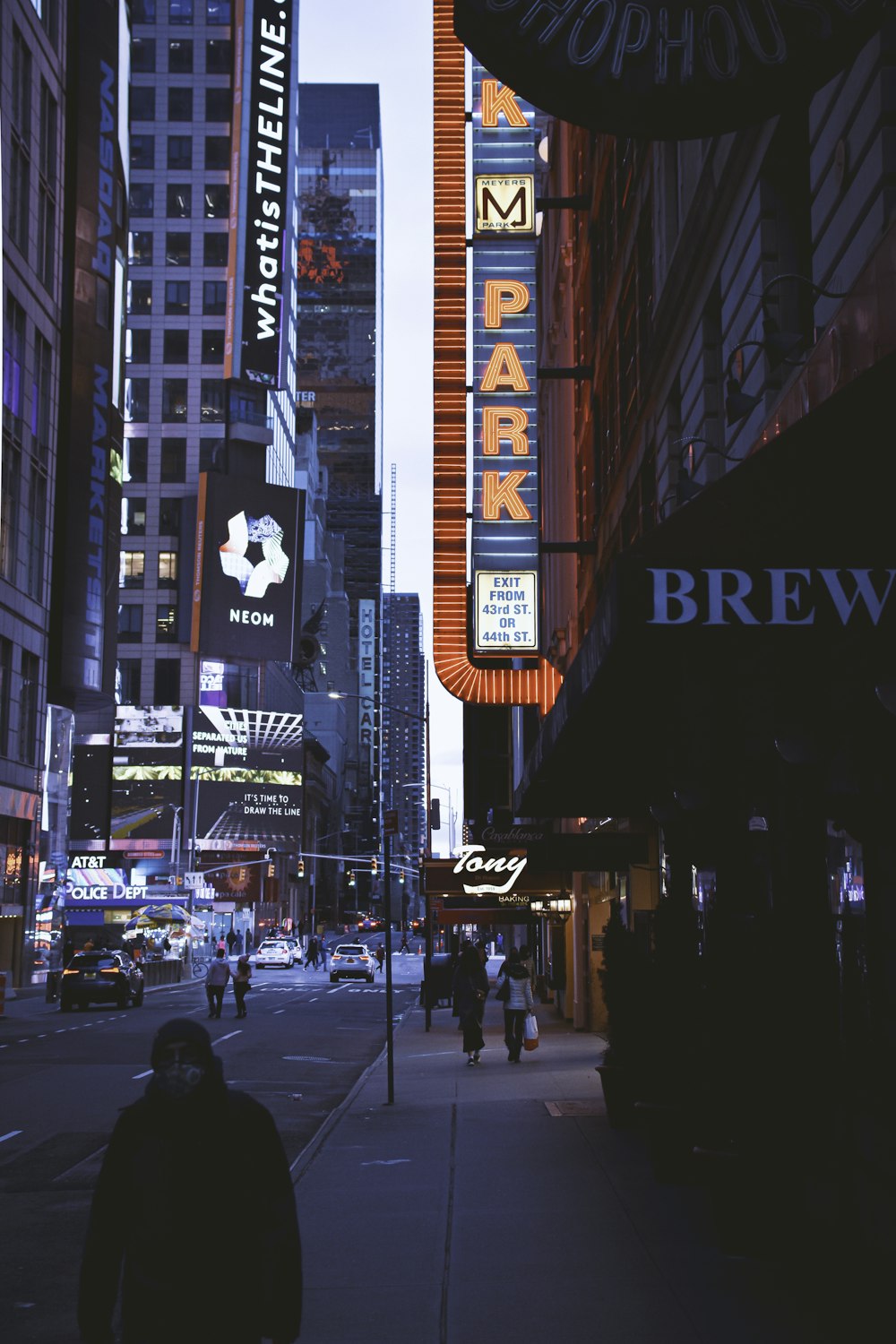 people walking on street during night time