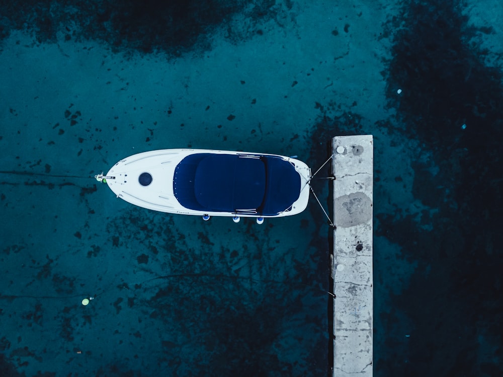 white and blue boat on body of water