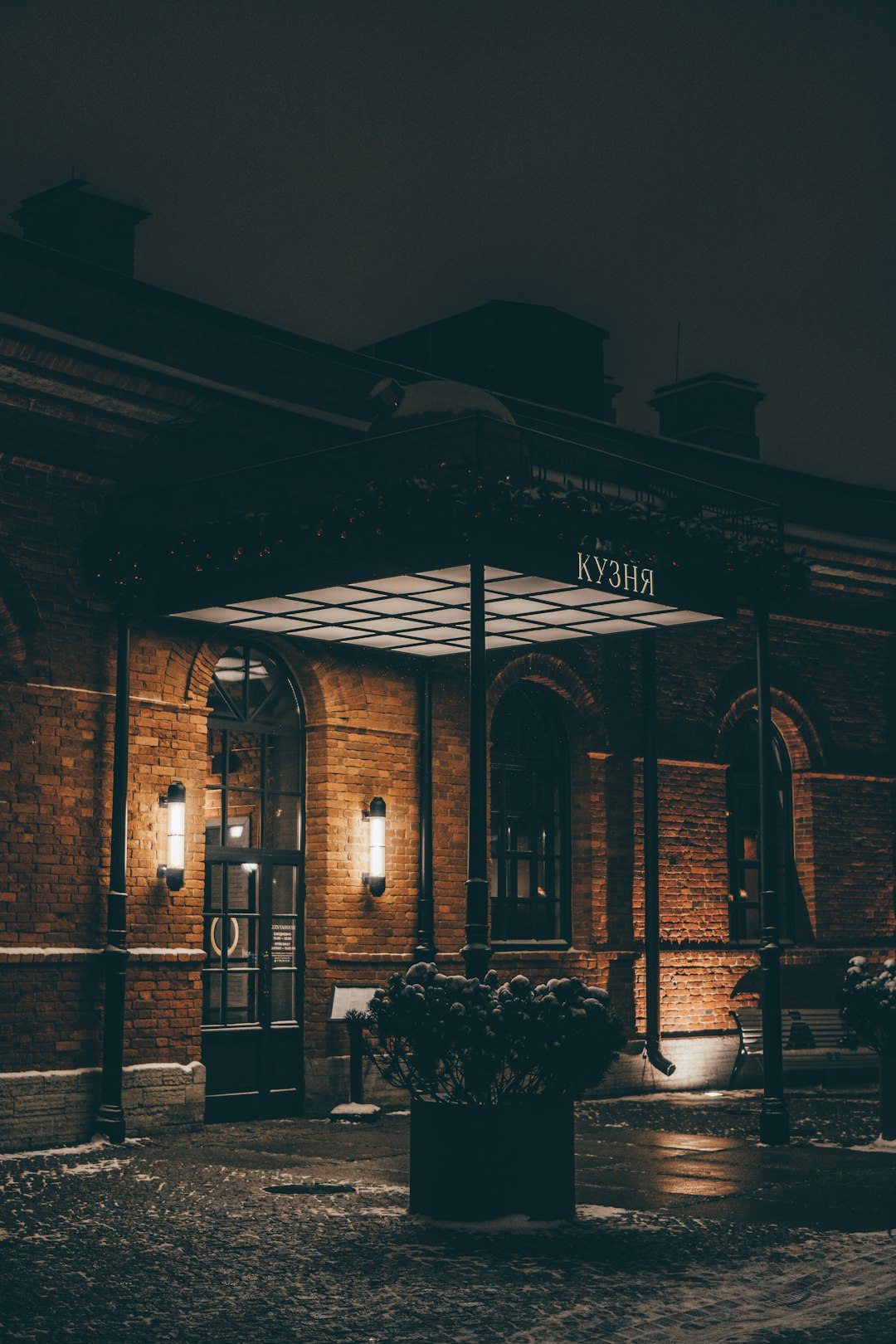 brown brick building during night time