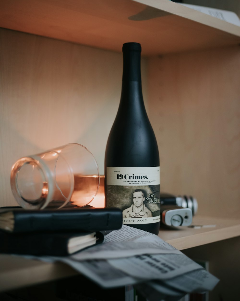 black wine bottle on table