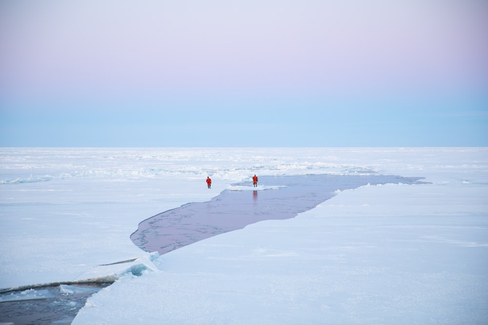 person in red jacket walking on snow covered field during daytime