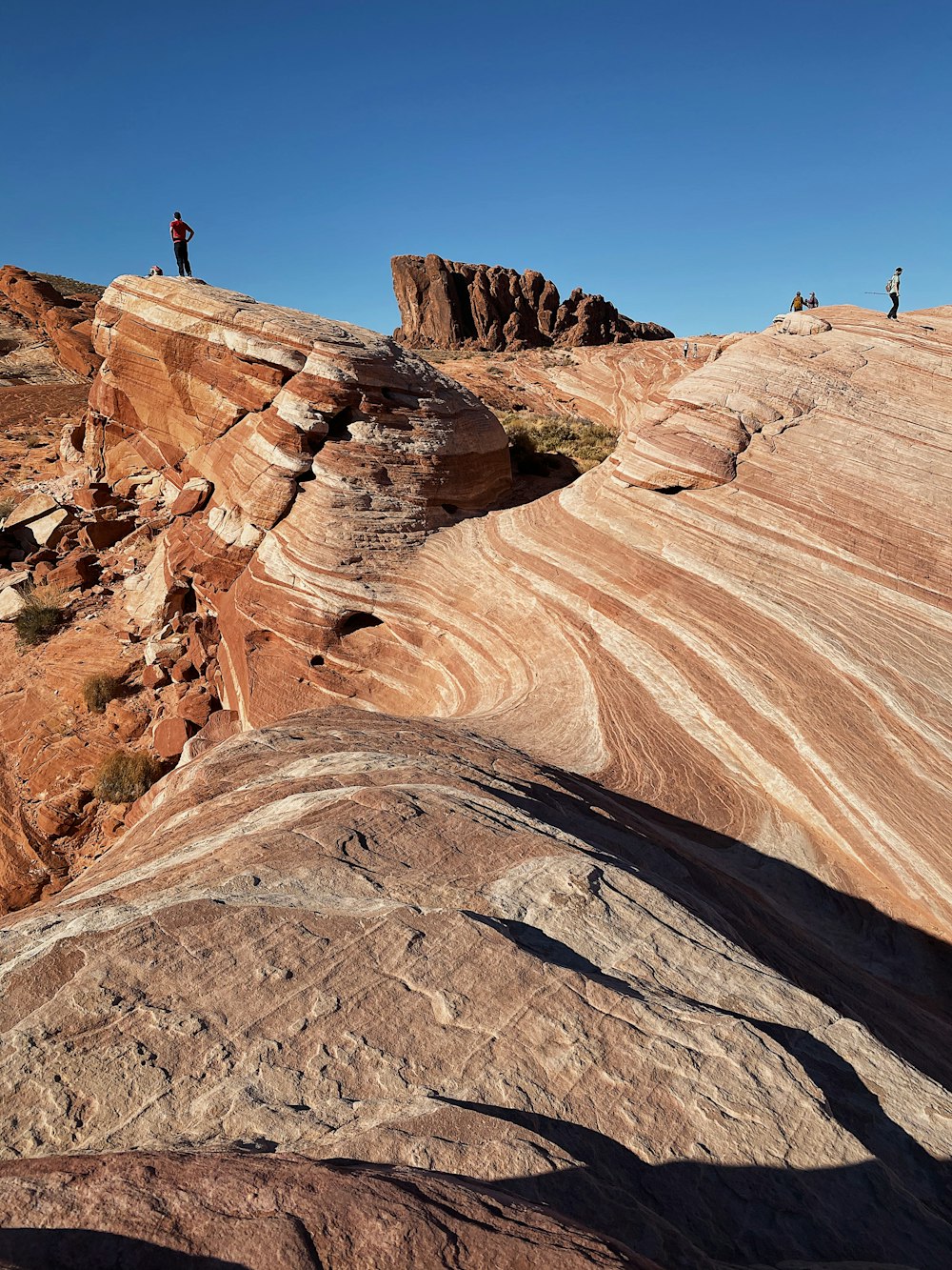 person in black jacket and blue denim jeans standing on brown rock formation during daytime