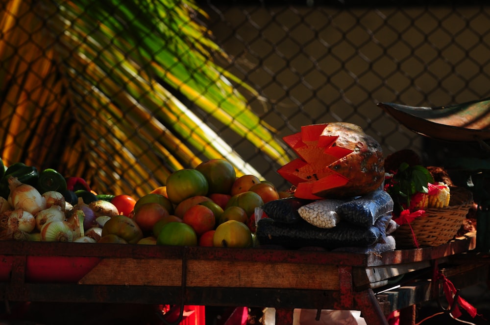 fruits on brown wooden table