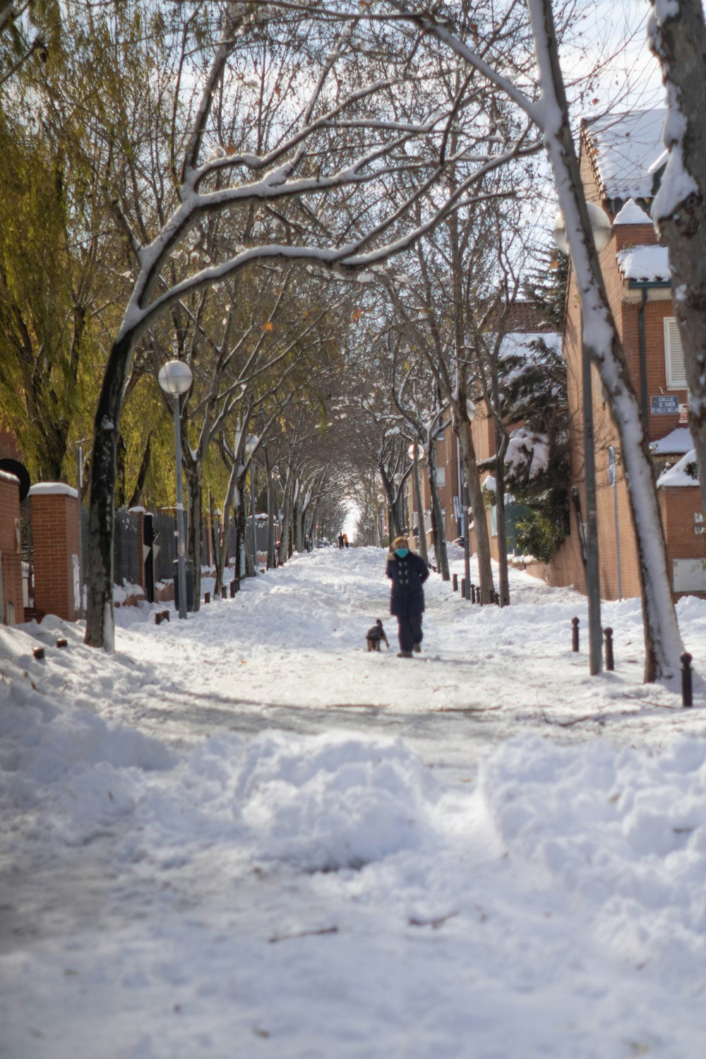 person in black jacket and black pants walking on snow covered ground during daytime